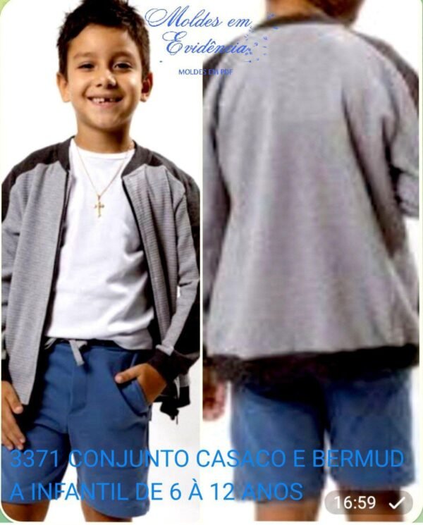3371 CONJUNTO CASACO E BERMUDA INFANTIL DE 6 À 12 ANOS