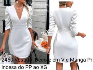 2450 Vestido  Decote em V e Manga Princesa do PP ao XG