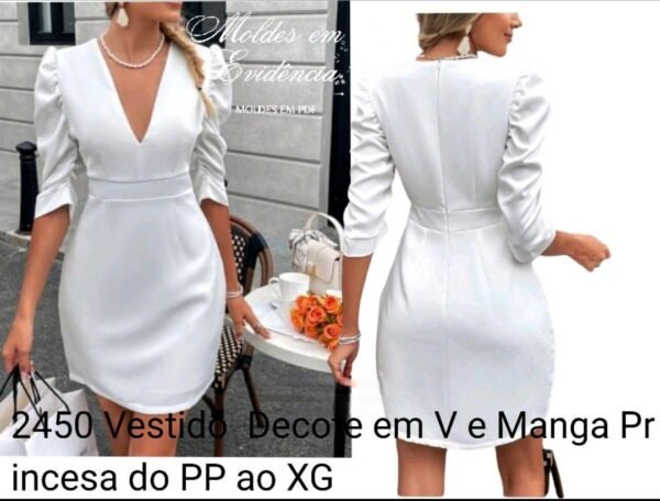 2450 Vestido  Decote em V e Manga Princesa do PP ao XG