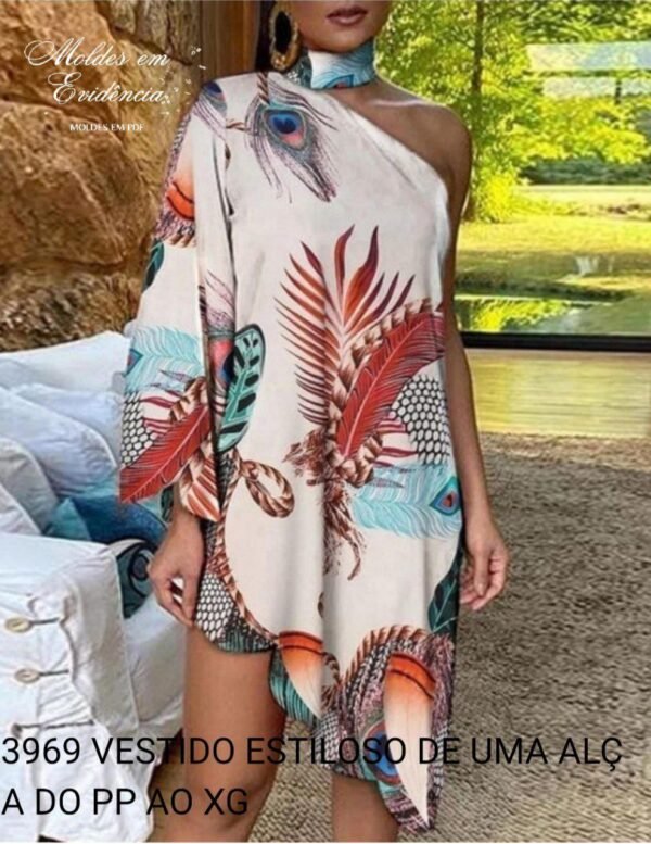 3969 VESTIDO ESTILOSO DE UMA ALÇA DO PP AO XG  EM PLOTTER