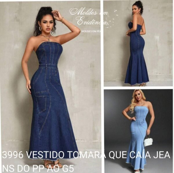 3996 VESTIDO TOMARA QUE CAÍA JEANS DO PP AO G5