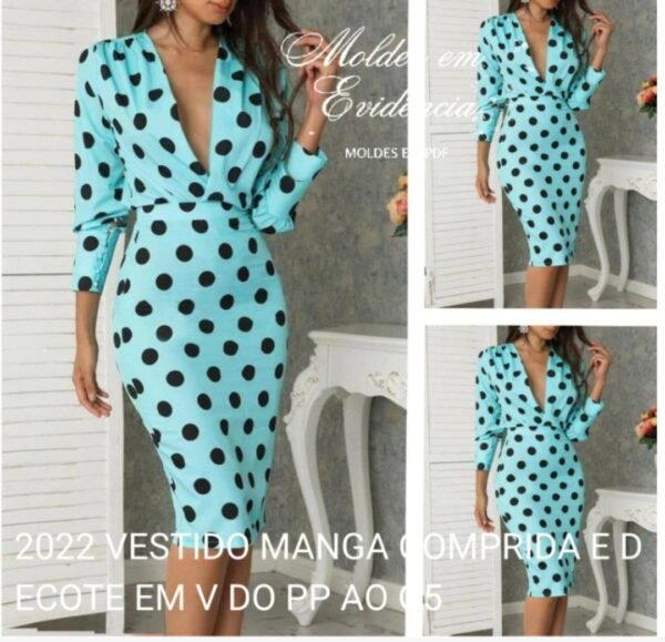 2022 VESTIDO MANGA COMPRIDA E DECOTE EM V DO PP AO G5