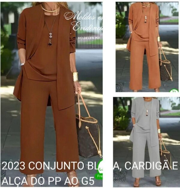 2023 CONJUNTO BLUSA, CARDIGÃ E CALÇA DO PP AO G5