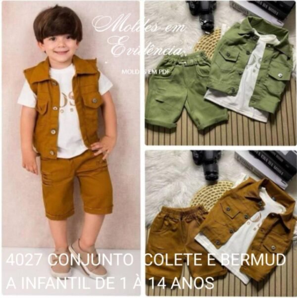 4027 CONJUNTO  COLETE E BERMUDA INFANTIL DE 1 À 14 ANOS