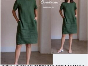 3027 VESTIDO TUBINHO COM MANGA E BOLSO DO P AO GG