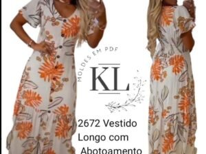 2672 Vestido Longo com Abotoamento na Frente do P ao XG