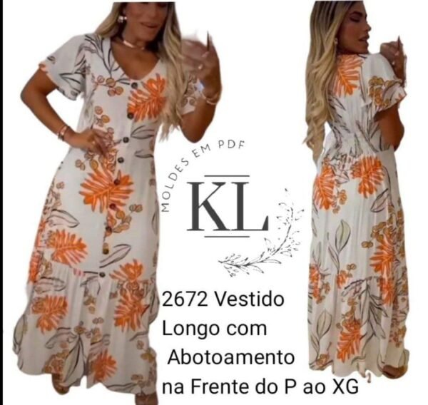 2672 Vestido Longo com Abotoamento na Frente do P ao XG